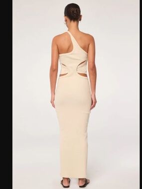 Line by K Gael ribbed one-shoulder cut-out maxi dress in oat